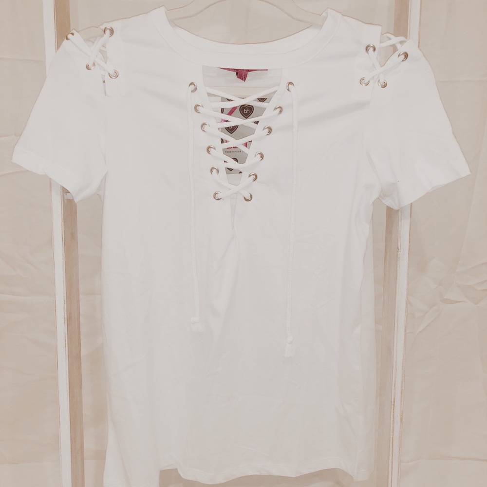 Lace up Neck T shirt